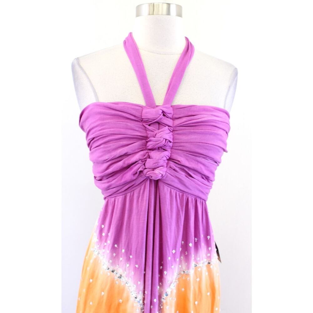 NWT Boston Proper Purple / Pink Tie Dye Printed Embellished Halter Maxi Dress XS - Picture 3 of 9